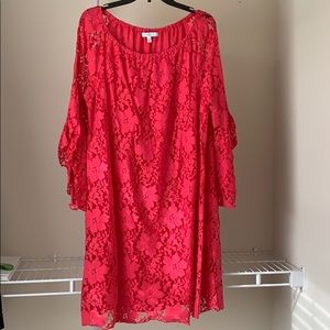 FEVER - PINK LACE MIDI BELL SLEEVE DRESS